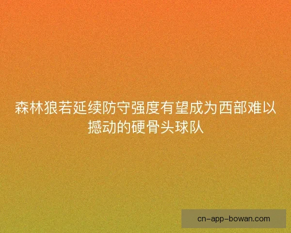 森林狼若延续防守强度有望成为西部难以撼动的硬骨头球队