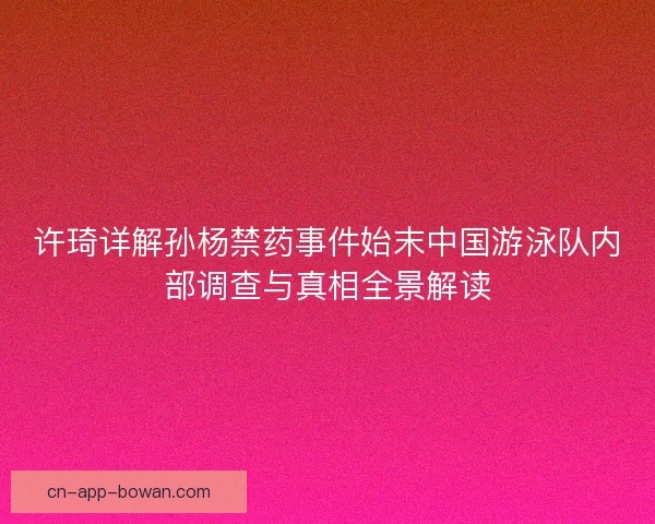 许琦详解孙杨禁药事件始末中国游泳队内部调查与真相全景解读